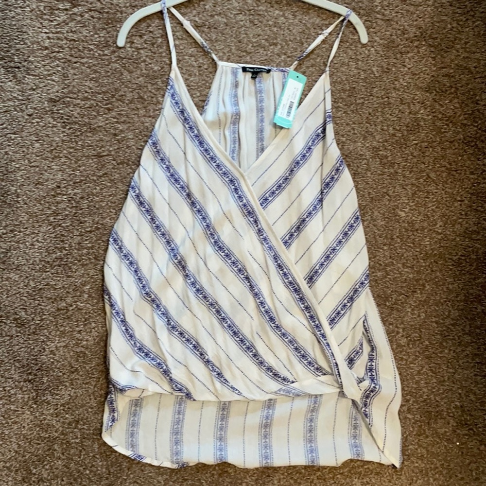 NWT Pink Clover brand halter tank top in blue and white